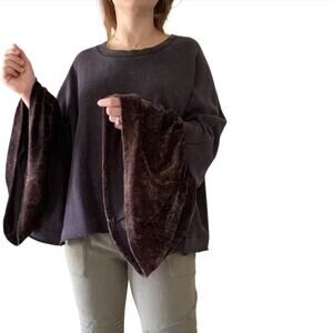 Free People Black Oversized Dramatic Velvet Bell Sleeve Sweatshirt Top